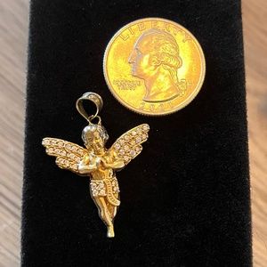 10K Solid Gold CZ Angel Pendant